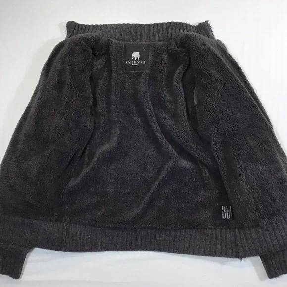 American Stitch Mens Cable Knit Sweater Jacket Size L Fleece Lined Plush Zip Up - Picture 8 of 13